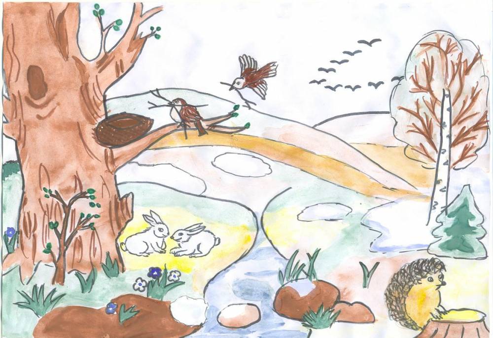 Животный мир весной старшая группа. Весенний пейзаж для дошкольников. Весенние рисунки для детей.